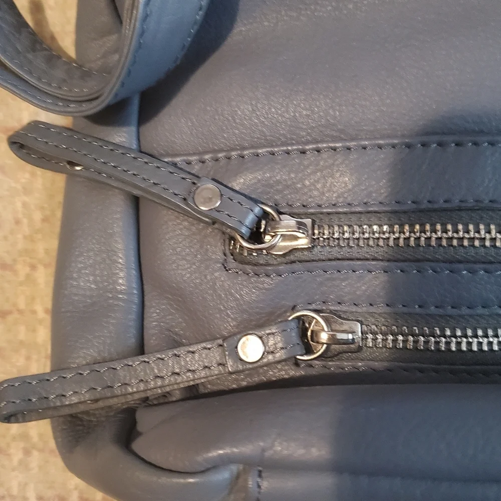 Great American Leatherworks Blue Grey Granada Double Top Zip Shoulder Bag - Picture 3 of 9